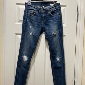 rag & bone Dark Blue Distressed Skinny Jeans